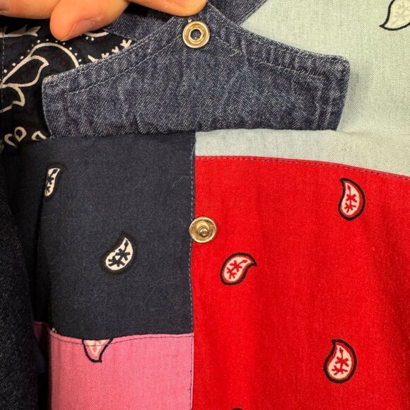 Lemongrass Western Denim Bandana Patchwork Shirt SZ Large - Picture 4 of 9